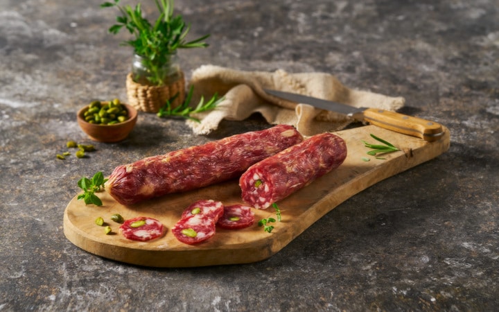 Italiaanse salami met pistachenoten ‘Salame dei Nebrodi al pistacchio’ (Artikelnummer 07251)